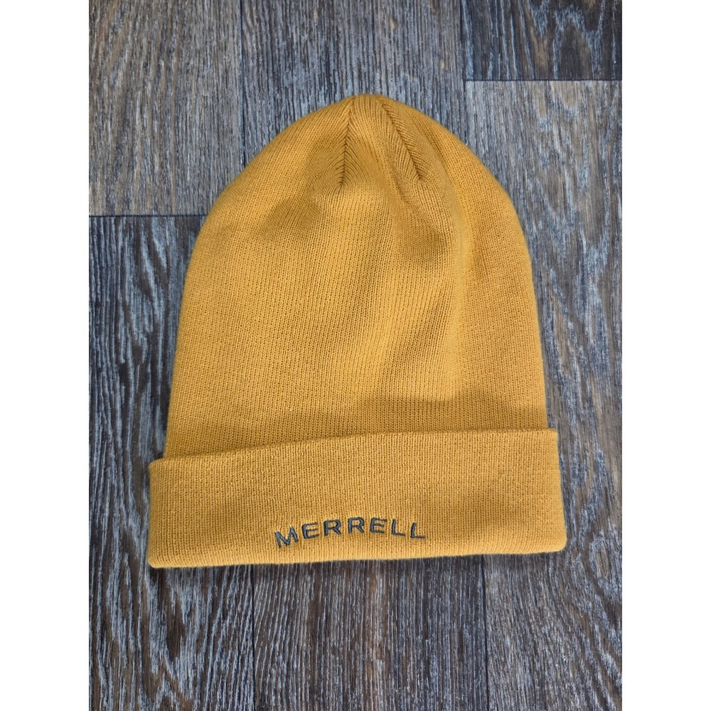Merrell Mens Mustard Yellow Recycled Polyester Knit Cuffed Beanie Hat